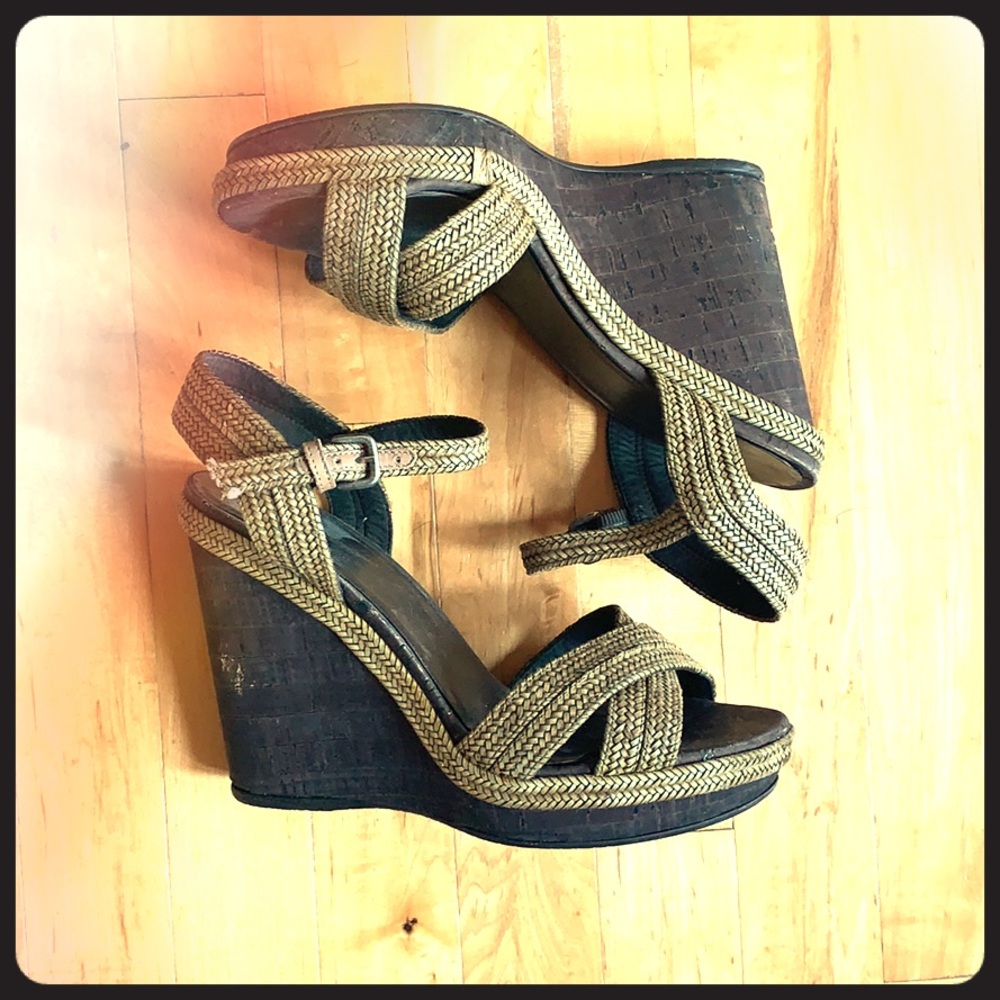 Stuart Weitzman Woven Cork Wedges